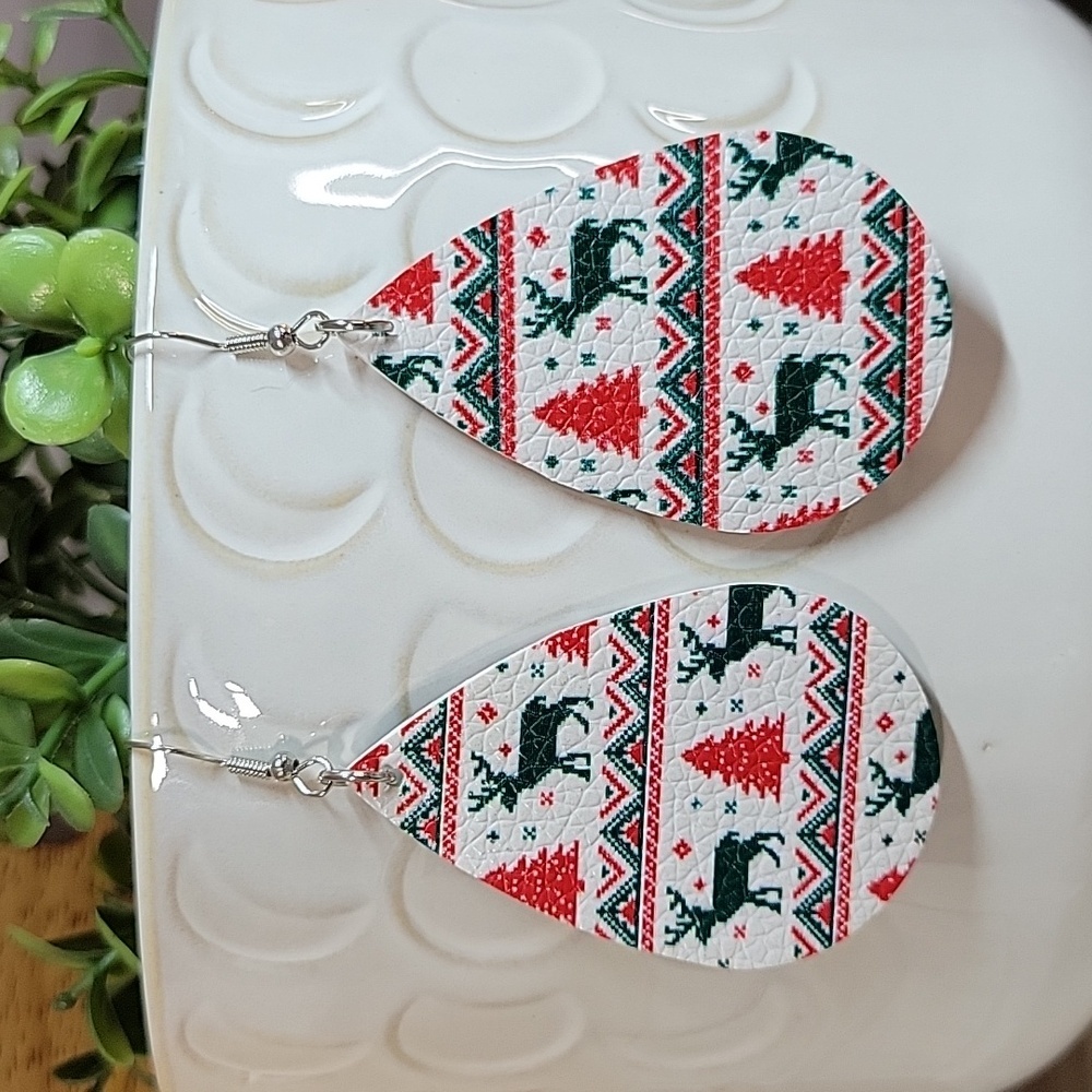 Nordic Ski Sweater Leather Drop Earrings